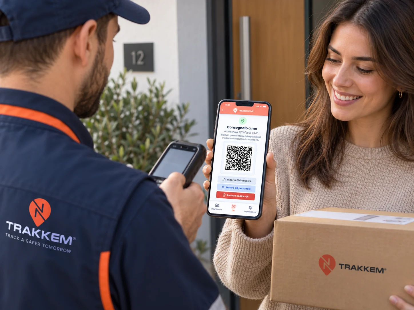 Recipient showing a delivery QR to the courier
