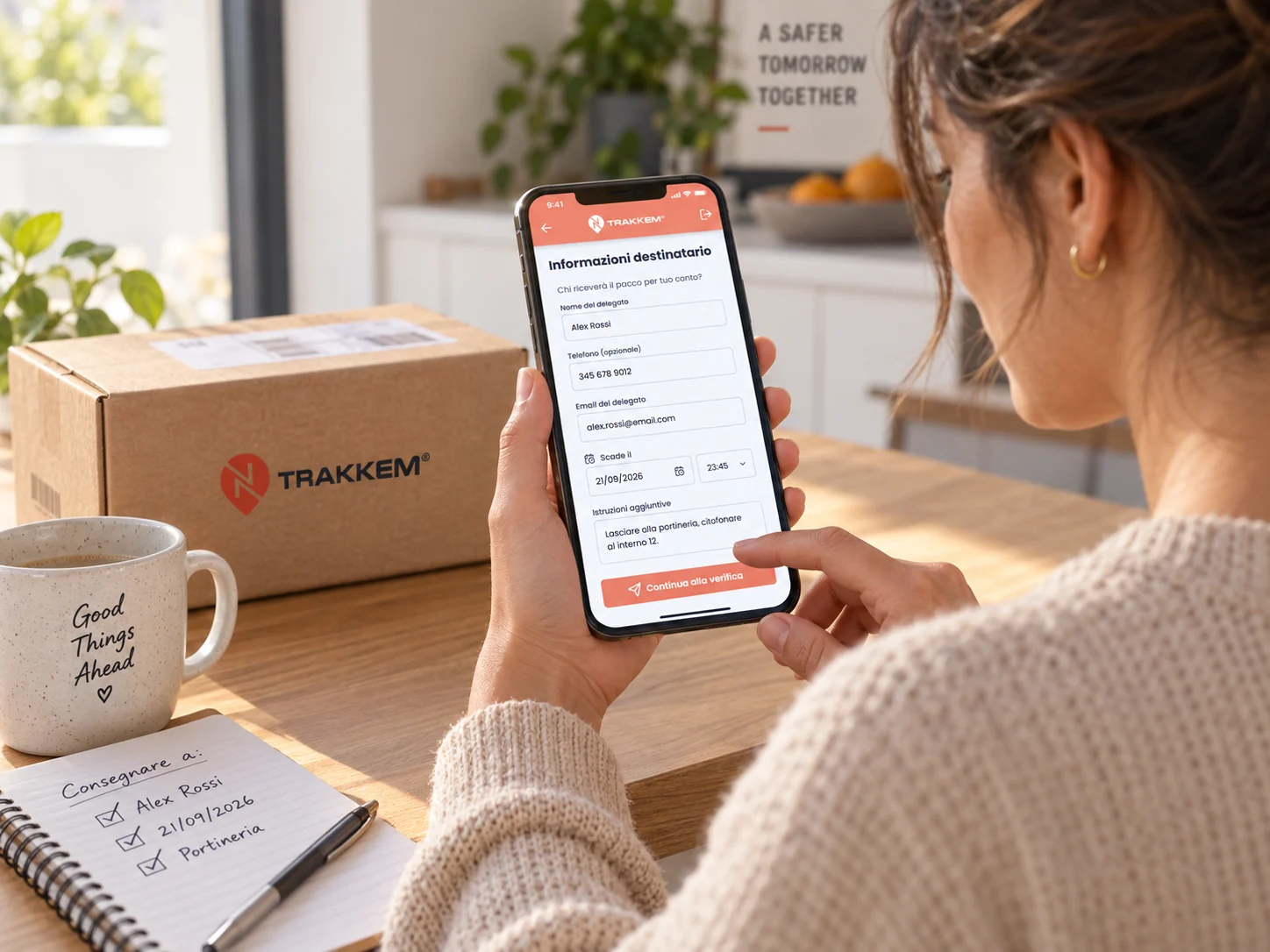 Recipient setting up delivery instructions on her phone